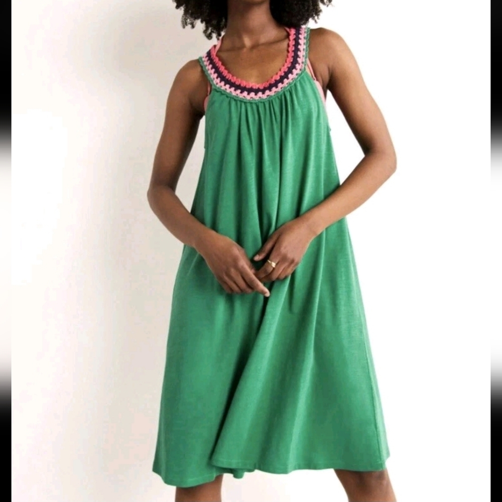 NWT Boden Crochet Trim Jersey Mini Trapeze Dress Jade Green Size 8